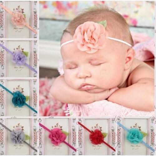 Baby Girl Toddler Chiffon Flower Green Leaf Headband Hair Band Headwear YH470