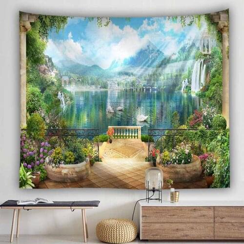 Psychedelic Landscape Mountain Tapestry Wall Hanging Dorm Garden Backdrop Decor Wall Tapestry Blanket Forest Tree Tapestry Cloth