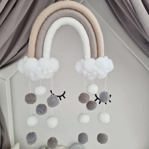 Children Room Handmade Rainbow Ornament Rainbow Hanging Decoration with Felt Ball Cotton Rope Woven Fresh Kids Room Decor