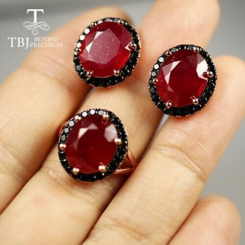 Oval 10*12mm natural africa red Ruby jewelry set Ring earring 925 sterling silver fine jewelry women anniversary party gift