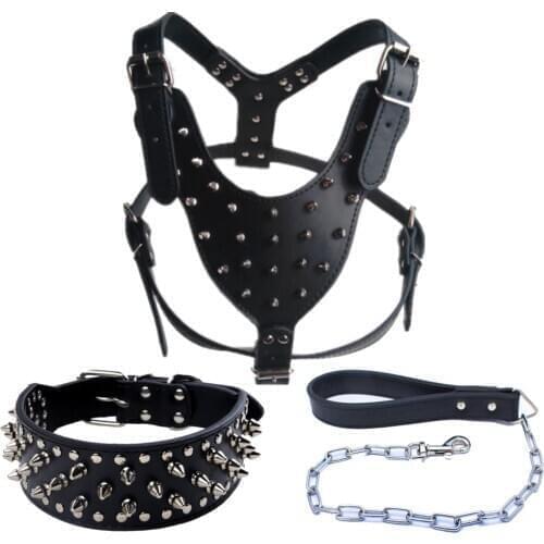 Studded Spiked Leather Dog Collar Harness Leash Set for Pitbull Mastiff Pet Collar LBShipping