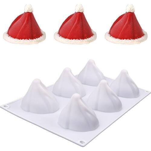 NICEYARD Silicone Cake Mold DIY Tools Santa Ice Cream Mold 6-Christmas Hat Mousse Baking Mold DIY Dessert Kitchen Accessories