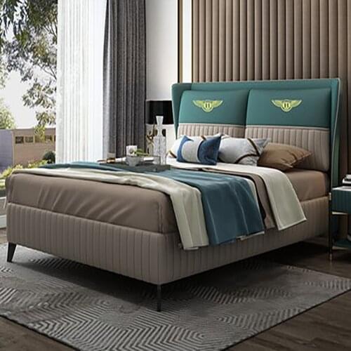 Light luxury master bed double bed modern minimalist Bentley leather art bed Italian postmodern wedding bed leather big bed high