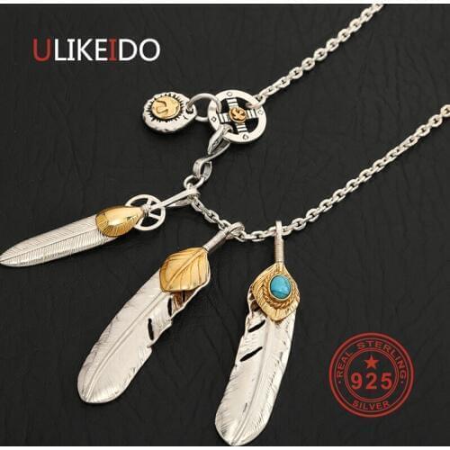 Solid 925 Sterling Silver Feather Necklace For Men Vintage Charms Takahashi Eagle Pendant Eagle Chain New Popular Jewelry P15