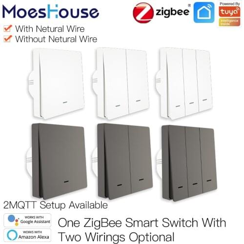 MoesHouse Tuya ZigBee Smart Light Switch No Neutral Wire No Capacitor Needed Smart Life 2/3 Way Works with Alexa Google Home