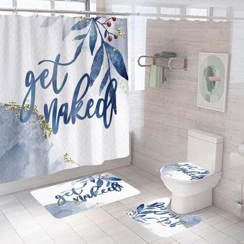 New "Get Naked" Bathroom White Durable Fabric Waterproof Shower Curtain 4 Pieces Set Carpet Toilet Cover Bath Mat Pad Floor Rug