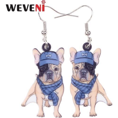 WEVENI Acrylic Printing Drop Dangle Cute Pug Dog Long Earrings For Women Bijoux Trendy Animal Jewelry Pet Lover Wholesale