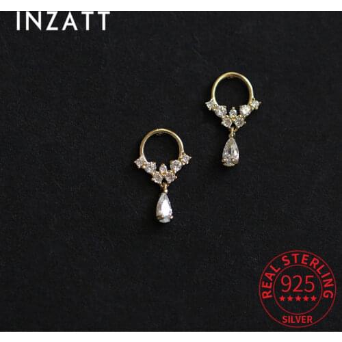 INZATT Real 925 Sterling Silver Zircon Round Stud 14K Gold Earrings For Women Geometric Bohemian Fine Jewelry Drop Shipping