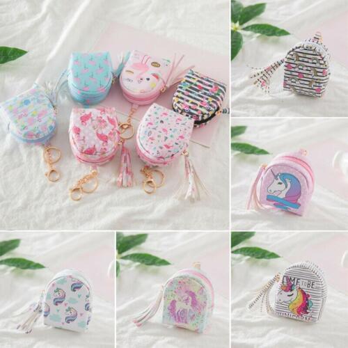 Women Unicorn Flamingo Coin Purse Leather Small Mini Wallet Card Holder Zip Students Printed Handbag with Keychain 12 Style