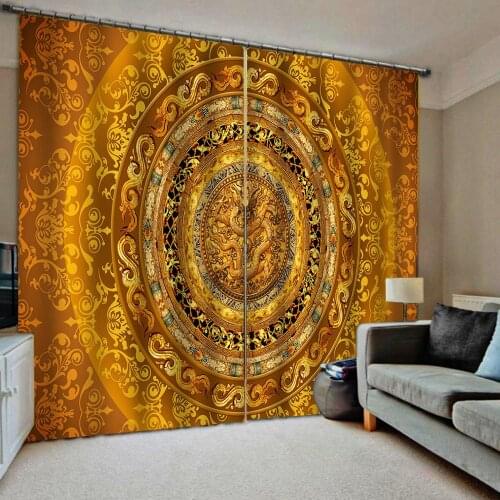 Golden curtains Customized size Luxury Blackout 3D Window Curtains For Living Room stereoscopic curtains