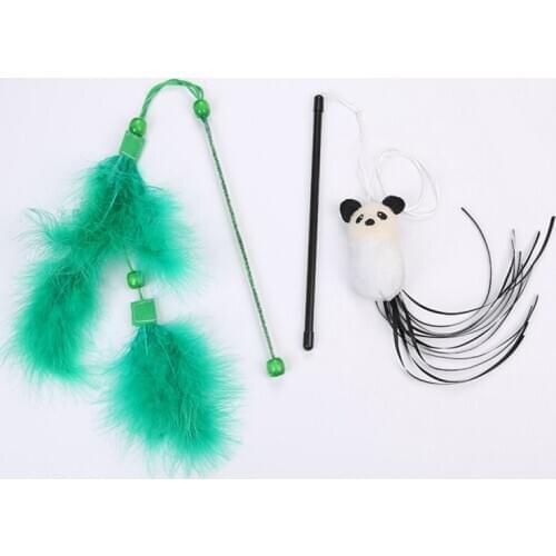 1PC Cat Kitten Teaser Turkey Feather Interactive Stick Toy Wire Chaser Random Color Cat interaction Wholesale