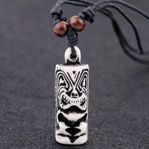 1PC Boy Mens Imitation Yak Bone Carving Tiki God Charm Pendant Necklace Lucky Amulet Gift MN302
