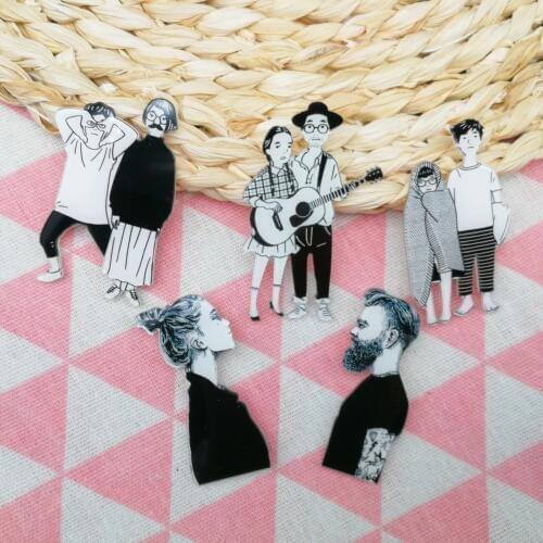 1PC Funny black and white style lovers Brooch Badges Kawaii Acrylic Badges Clothes Icons on Backpack Pin Brooch Badge Decoration