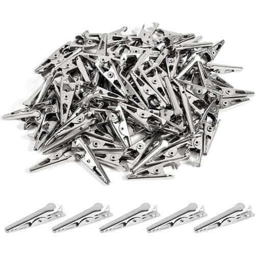 100PCS 1.06IN / 27mm Mini Metal Alligator Clips, Crocodile Clamps Silver Tone Nickel Plated Test Line Spring Clamps