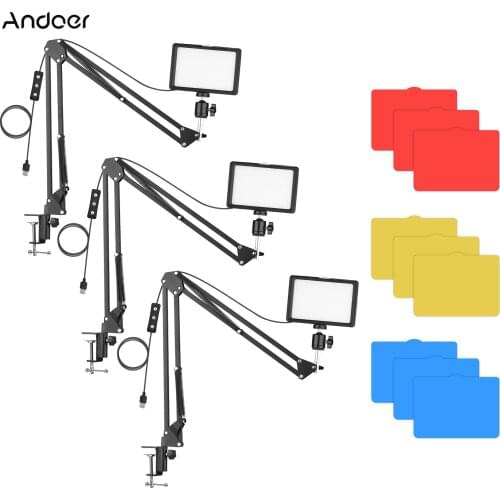 Andoer 3PCS 5600K Dimmable LED Video Lights USB Video Conference Lighting Kit with Desk Mount Metal Light Stands for Live Stream