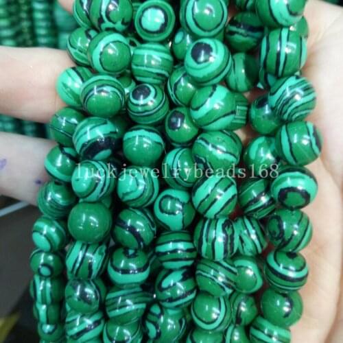 Free Shipping Fashion Jewelry 8mm Beautiful Green Malachite Round Loose Beads 15" FG7135
