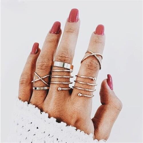 Bohemian Round Hollow Geometric Rings Set For Women Fashion Cross Twist Ring Joint Ring Female Jewelry