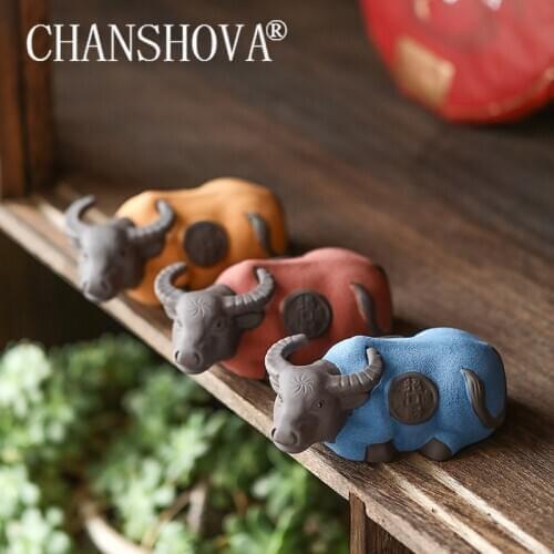 CHANSHOVA Chinese style Handmade Purple Clay Animal tea set tea pet Cattle Home Decor Accessories desk decor crafts H644