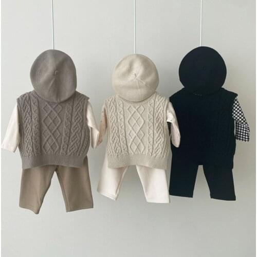 Childrens Vest Sweater Warm Soft 2021 Autumn New Kid Tops Knitted Solid Outfits Boys Girls Outwears Sleeveless O-neck Pullover