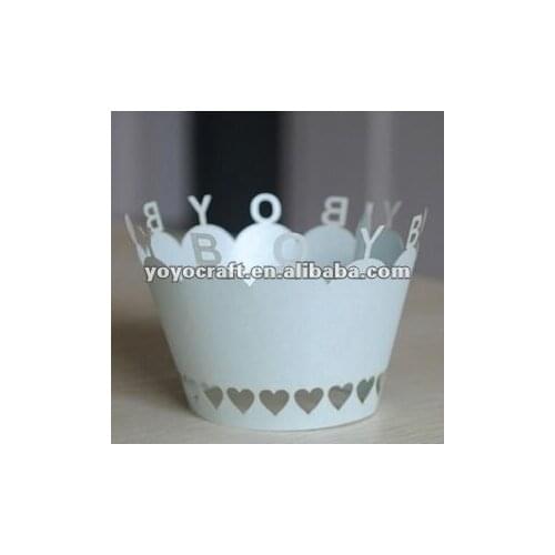 Boy or girl design laser cut cupcake wrapper in various colors for baby shower party