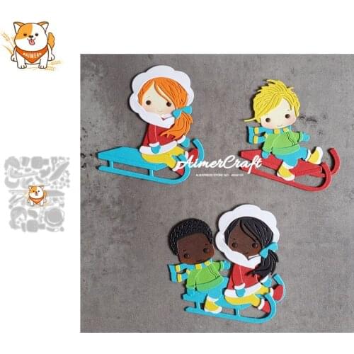 Boy Girl Skiing Metal Cutting Dies Mold Knife Scrapbooking Stencil DIY Embossing Craft Die Cuts Card Making New Dies For 2020