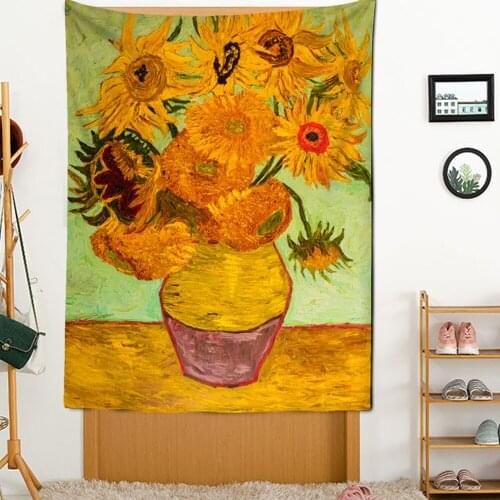 Landscape Tapestry Retro Sun Flower Wall Covering Living Room Cloth Background Cloth Bohemian Tapestry Flower Wall Hanging