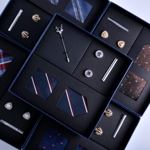 Tie New Business Gift Box Stripe Professional Blue 5-piece Suit for Leading Boyfriend and Elders Birthday Gift 8cm