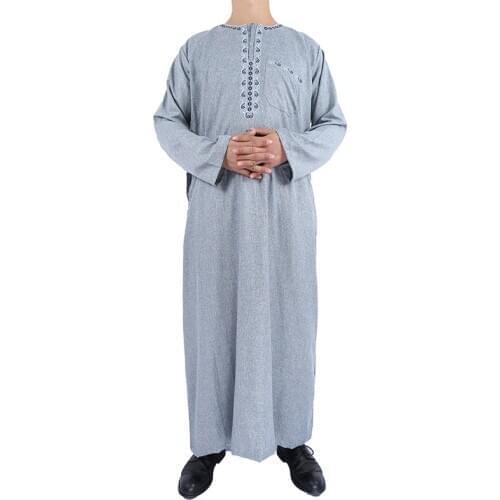 Mix colors sizes New 2020 Muslim Thobe Arabia Mens Long Sleeved Robe Round collar Cotton&linen thobe