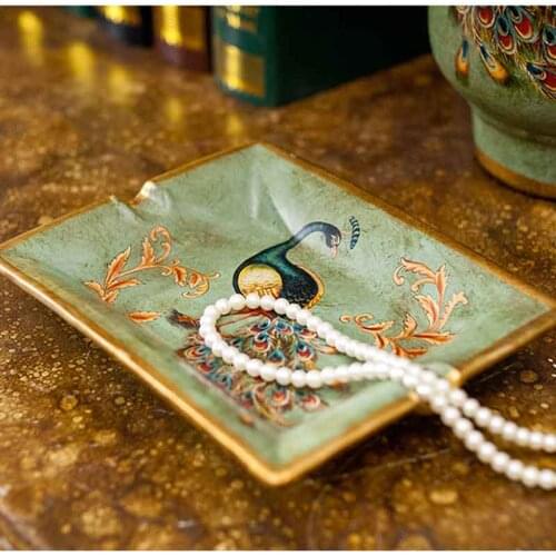 American style Retro Art Pattern Ceramic Luxury Cigar Ashtray Holder 2 Cigars Men Gift Home Decorative Storage Plate Tray