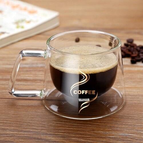 Double Wall Insulated Glasses Coffee Mugs with Square Handle Durable Unique Coffee Glass Cups Glassware for Espresso Cof