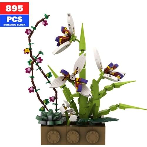 Moc Creator Expert Orchid Potted Plants Living Room Decorations Bouquets Plants Friend Building Block Children Toy Gift for Girl