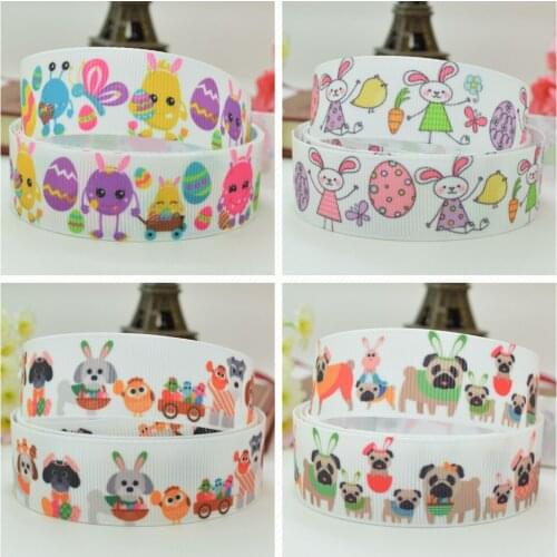 10 Yards 22mm 7/8" Easter eggs rabbit dog cartoon Printed grosgrain ribbon hair bow Headwear DIY hair accessories retail