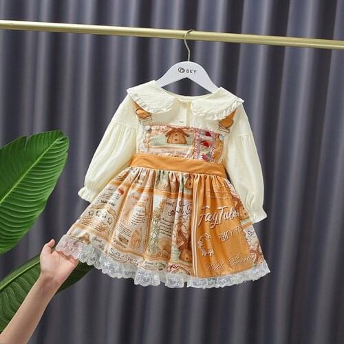 Sweet Outfits Girls Princess Clothes Set Baby Kids Children Autumn Long Sleeve Shirt Tops+Lolita Bow Overall Tutu Dress ADK193