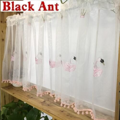 Cute Pink Swan Tassel Short Curtain for Cabinet Kitchen Door Curtain for Bay Window Coffee Drape Home Decoration DL-JD062#40