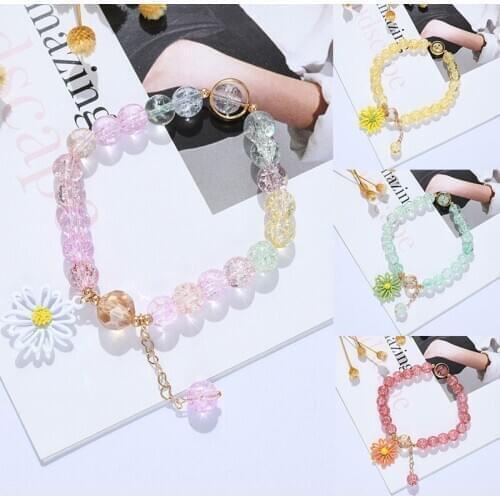 Fashion Sweet Daisy Pendant Bracelet For Women Girls Korean Flower Charms Crystal Strand Bangles Jewelry Gifts