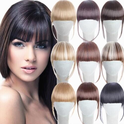 Short Front Neat Bangs Clip in Bang Fringe Hair Extensions Straight Synthetic 100% Real Natural Hairpiece