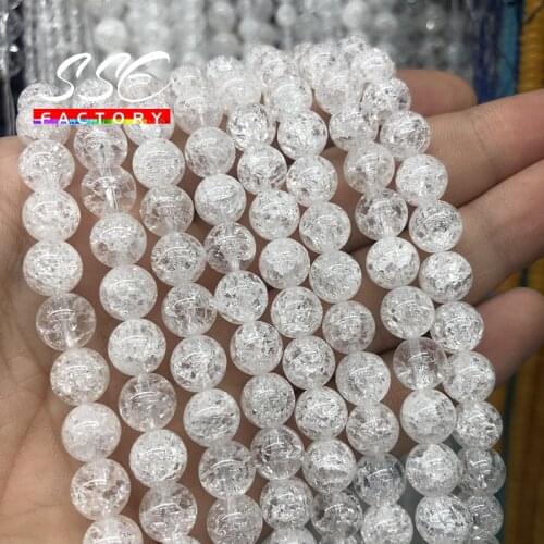 Natural White Cracked Crystal Stone beads Round Loose Beads 4 6 8 10 12 14mm For Jewelry Making Diy Bracelet Accessories 15"inch