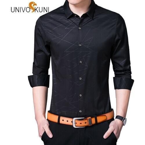 UNIVOS KUNI New Trendy Shirt Men Printed Long Sleeve Casual Shirts Mens Clothes Stretch Dress Tuxedo Slim Fit Shirts Men J474