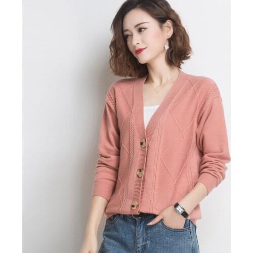 New Autumn and Winter Cardigan Jacket Womens V-neck Sweater Sweater Early Autumn Mother Wear Short Loose Long Sleeve Shawl