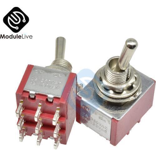 MTS-302 6mm Toggle Switch Single Pole Double Throw SPDT ON-ON 120VAC 6A 1/4 Inch Mounting 13*16.8MM (MTS302) 2Positions 9Pins