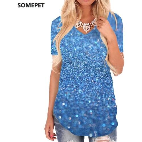 SOMEPET Colorful T-shirt women Shine V-neck Tshirt Psychedelic Funny T shirts Cool Tshirts Printed Womens Clothing Hip hop Loose