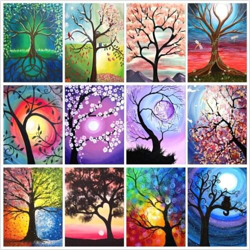 Round full diamond 5d cartoon landscape diamond painting moon four seasons tree DIY diamond embroidery set home decoration
