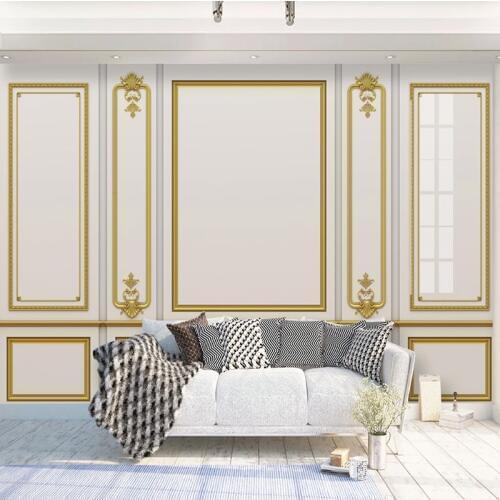 Custom Photo Mural De Parede European Style Plaster 3D Golden Plaid Living Room Sofa Bedroom TV Background Wall Murals Wallpaper
