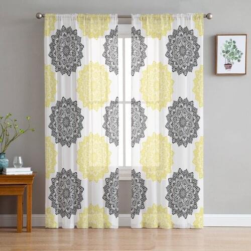 Luxury Tulle Curtains Mandala Pattern Living Room Kitchen Chiffon Curtain Youth Bedroom Sheer Floor Valance Curtain
