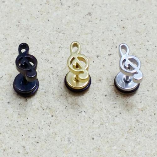 Fashion Women Men Small Earrings Brincos Color Gold Black Titanium Steel Punk Music Note Stud Earrings Jewelry