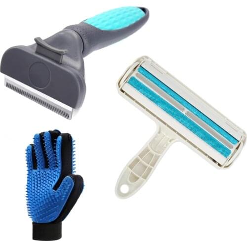 Pet De-Shedding Brush and Hair Remover Roller Set for Dog & Cat, Hair Removal Tools for Long - Short Haired Pet