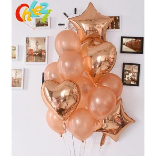 14pcs/lot 18 inch Rose Gold Star Heart Balloons Wedding Baby Shower Happy Birthday Party Decoration 12 inch Latex Helium Globos