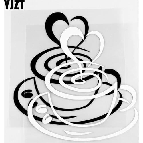 YJZT 13.2×14CM Coffee Cup Love Car Sticker Art Decor Beautiful Vinyl Decals Black / Silver 10A-0758