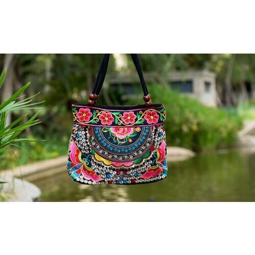 Fashion Embroidery Small Shopping Handbags Women!Multi Floral Embroidered Lady Top-Handle bags National Single-layer Canvas Bags