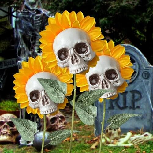 3 Styles Halloween Skull Sunflower Decoration Creepy Handmade Festival Art Craft Garden Courtyard Lawn Ornaments